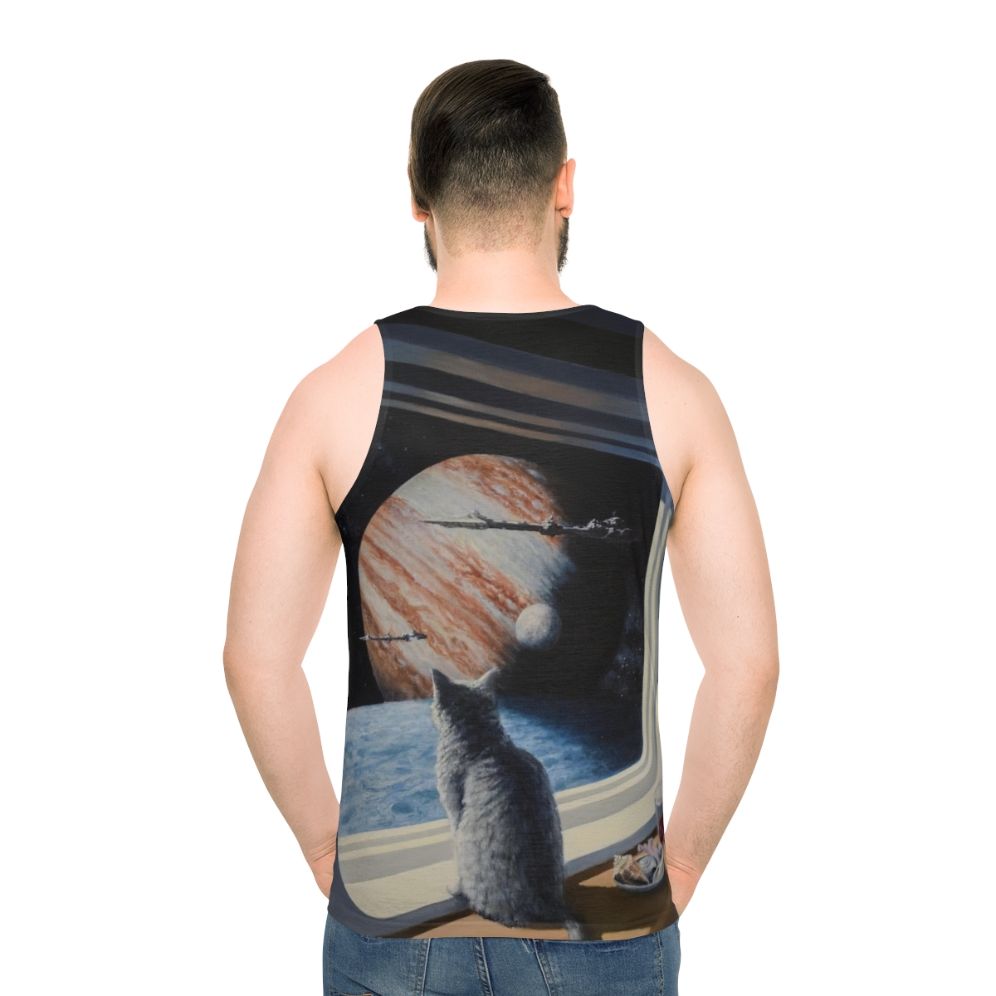 Unisex tank top with a space cat design - men back