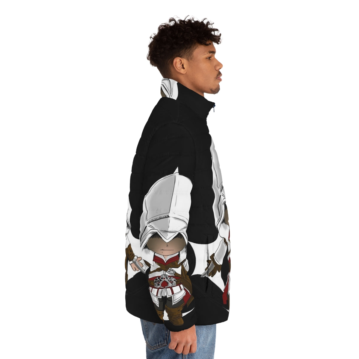 Assassin's Creed Ezio Auditore Puffer Jacket featuring the iconic character design - men side right