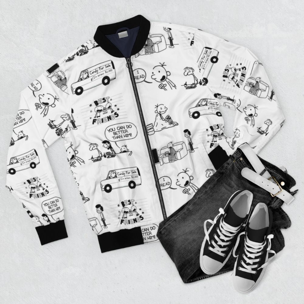 Wimpy Kid Bomber Jacket featuring Greg Heffley and Rodrick Heffley from the popular book series - Flat lay