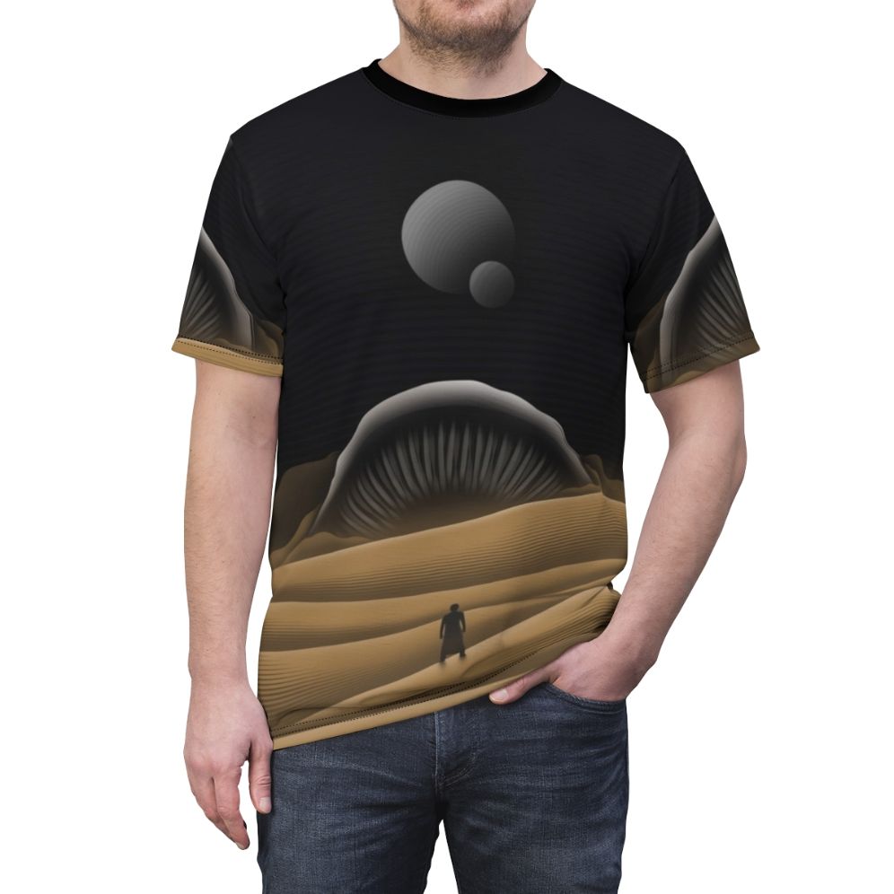 Dune Arrakis T-shirt featuring a sci-fi sandworm design - men front