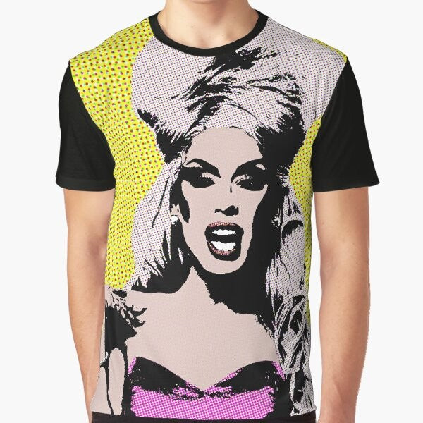 Alaska-inspired pop art graphic t-shirt with RuPaul and drag queen design