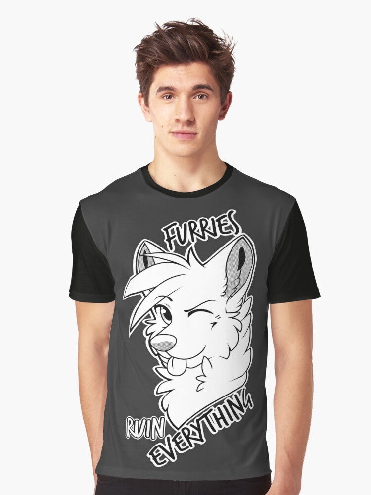 Graphic t-shirt with the text "Furries Ruin Everything" in a bold, humorous font - Men