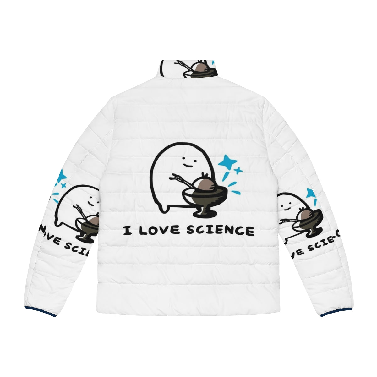 I Love Science Demon Core Puffer Jacket with a radioactive blue glow - Back