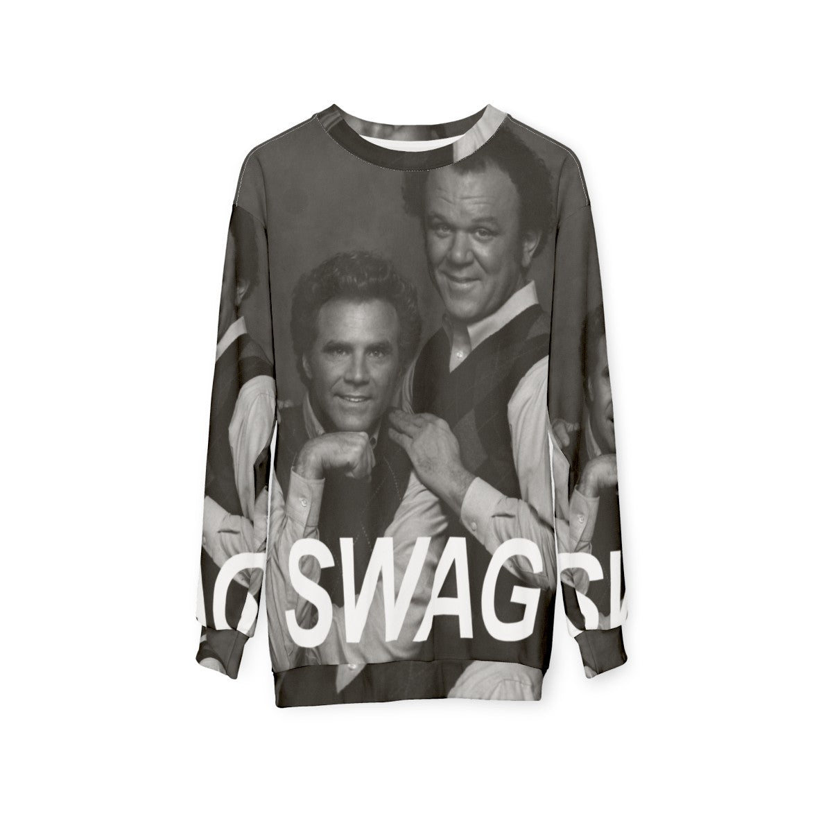 Step Brothers movie themed sweatshirt with a graphic portrait of Will Ferrell and John C. Reilly - hanging