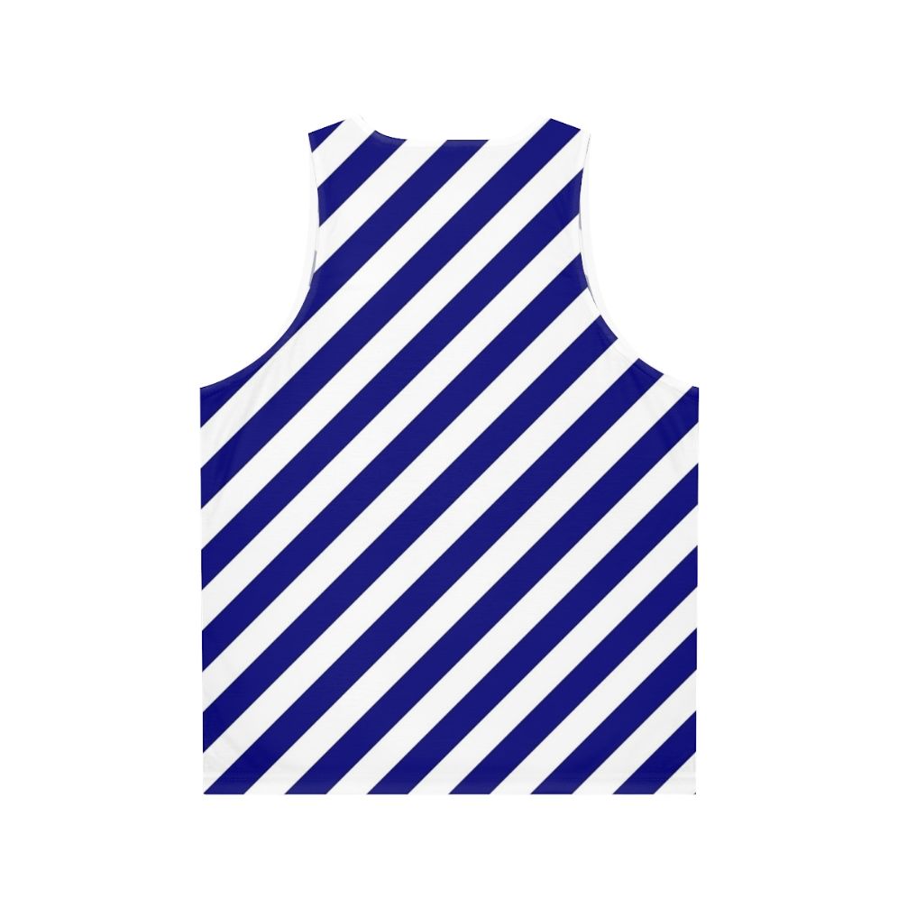 Blue and white diagonal striped unisex tank top - Back