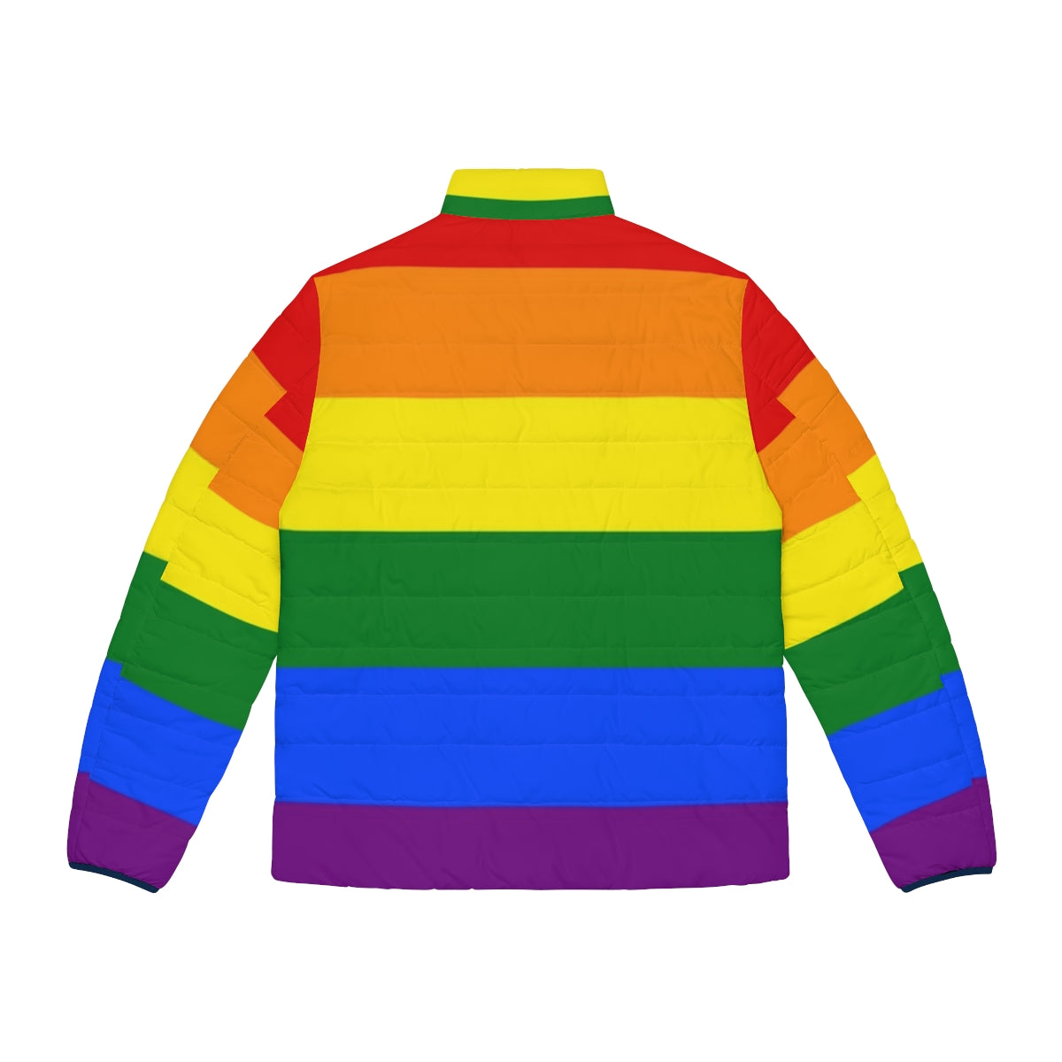 LGBTQIA+ Pride Rainbow Puffer Jacket, showcasing a vibrant rainbow design - Back