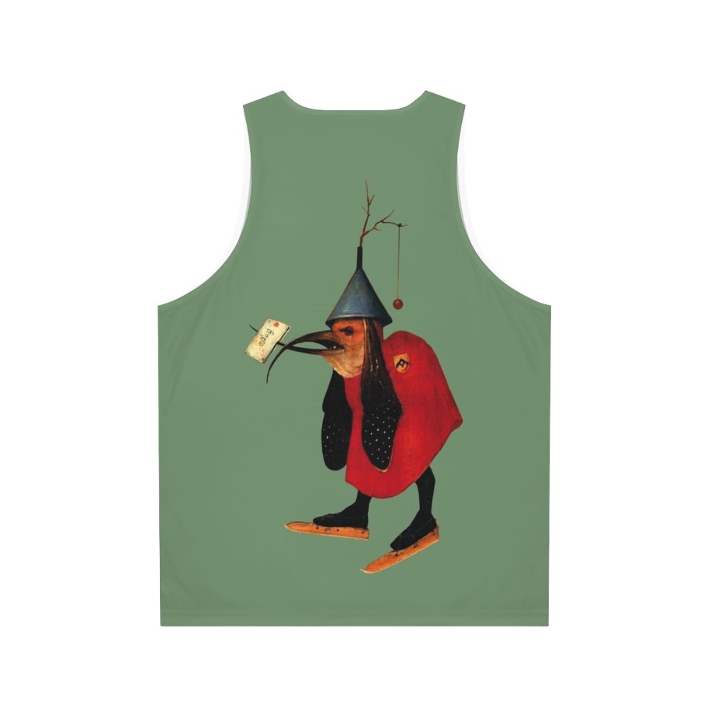 Bosch Bird with Letter Unisex Tank Top featuring a vintage Hieronymus Bosch inspired illustration - Back