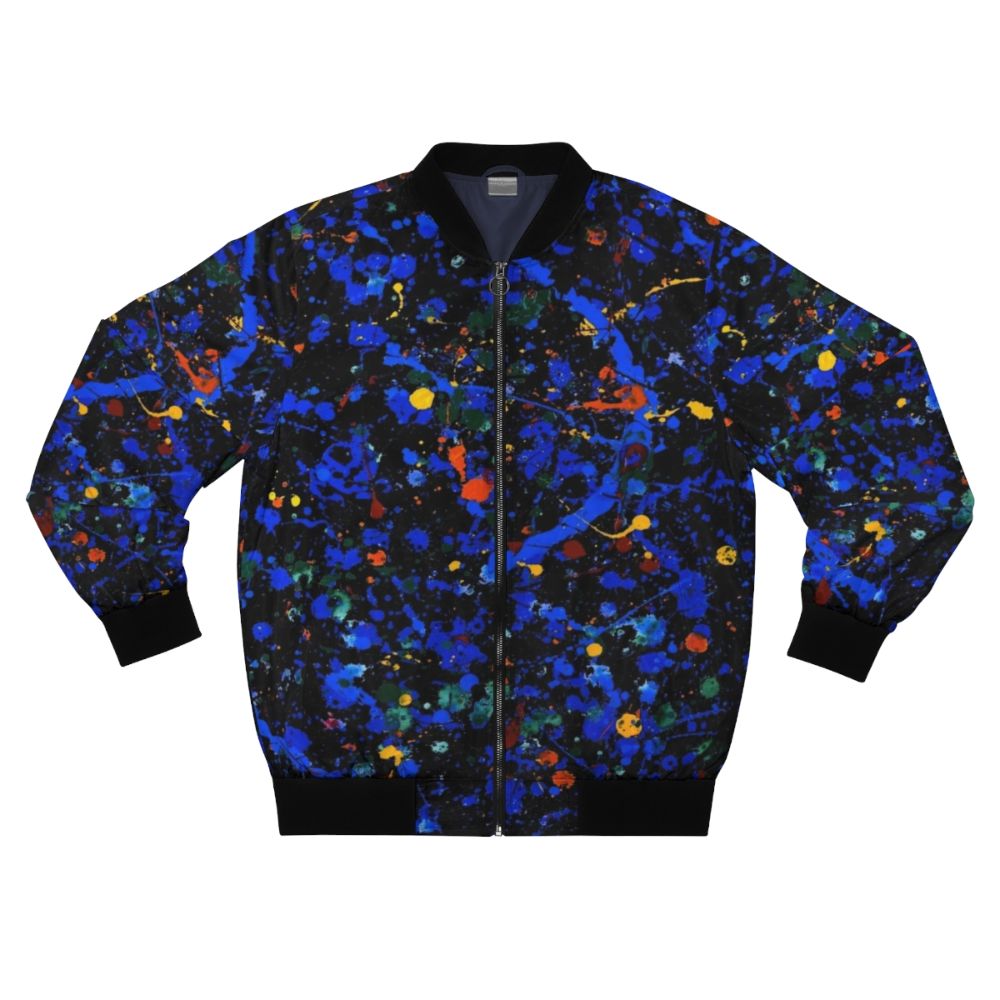 Abstract art bomber jacket featuring a Jackson Pollock-inspired design