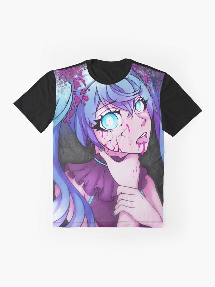 Hatsune Miku "GHOST RULE" Vocaloid Anime T-Shirt with neon lights and sparkles - Flat lay