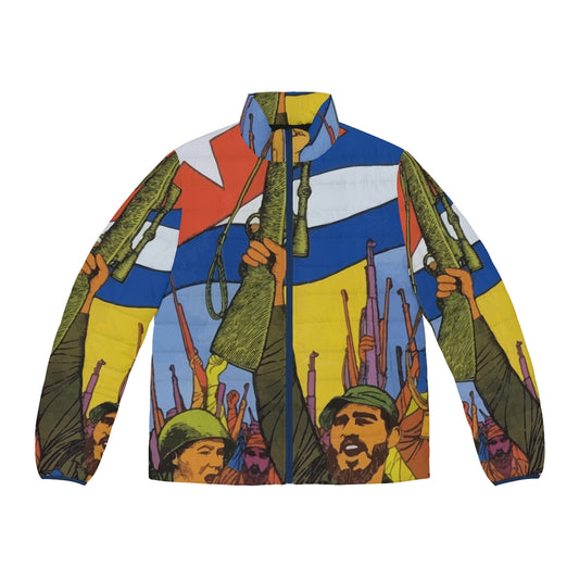 Puffer jacket worn by revolutionary leaders celebrating communism and Marxism-Leninism