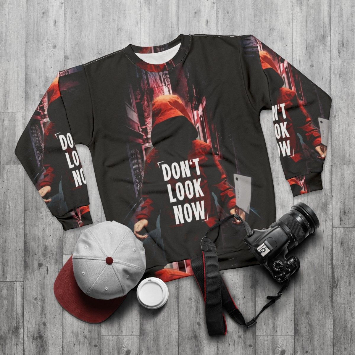 Don't Look Now Sweatshirt - Horror Movie Thriller Inspired by Nicolas Roeg Film - flat lay