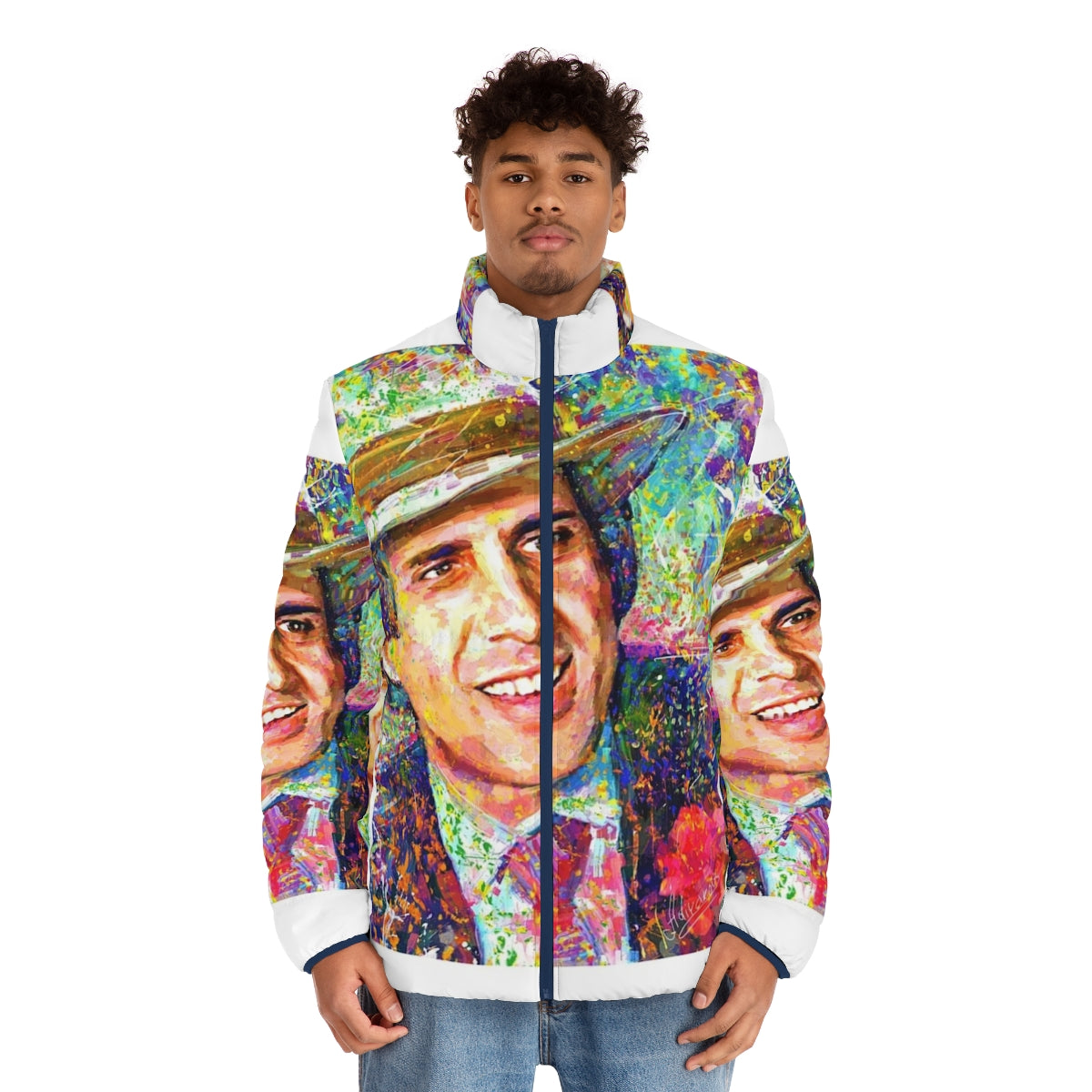 Adriano Celentano Dream Puffer Jacket - Impressionist Art Portrait - men front