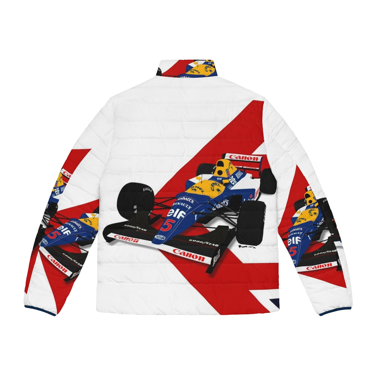 Vintage Williams Renault FW14B Puffer Jacket featuring Nigel Mansell's iconic racing livery - Back