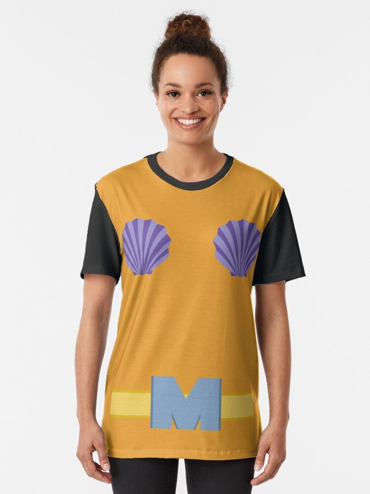 Mermaid Man graphic t-shirt for Spongebob fans, featuring the iconic superhero costume from the Nickelodeon cartoon. - Women