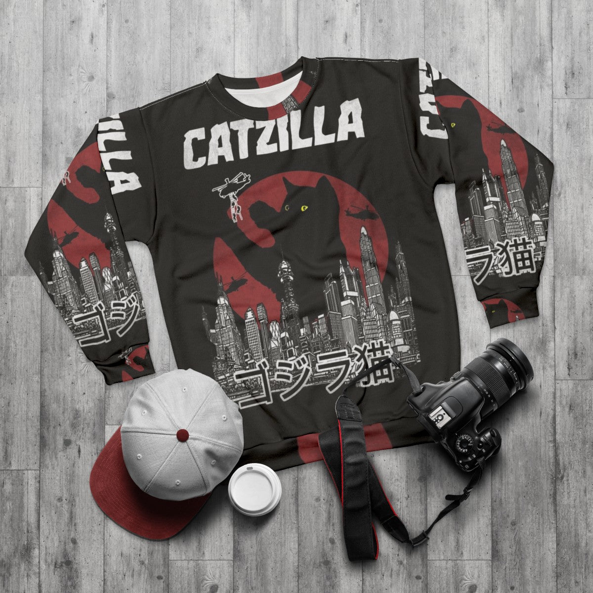 Vintage Catzilla Sweatshirt - flat lay