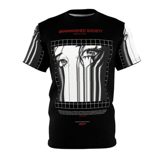 Brainwashed Society t-shirt with eerie glitch and anime-inspired design