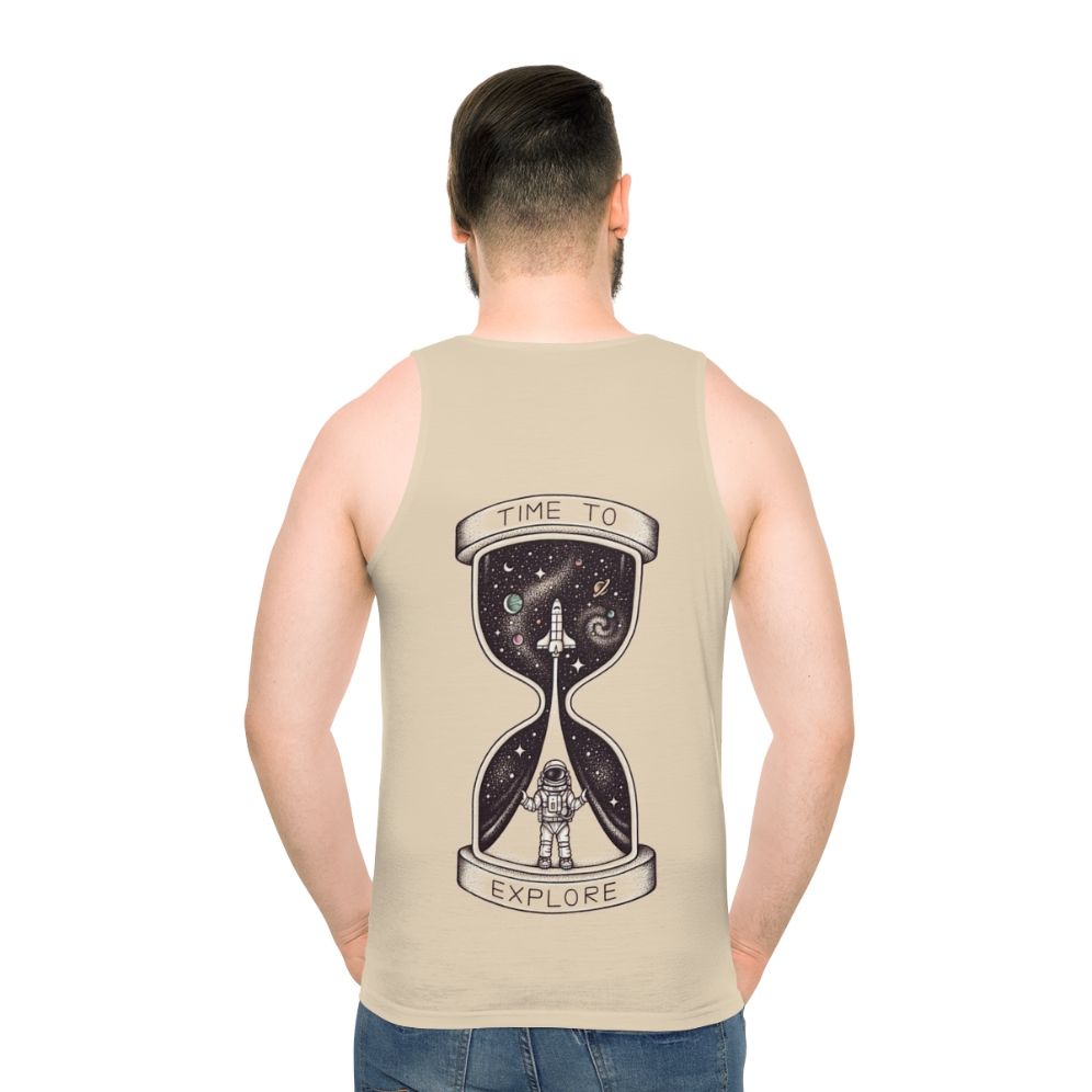 Unisex space-themed tank top with galaxy and planetary design - men back