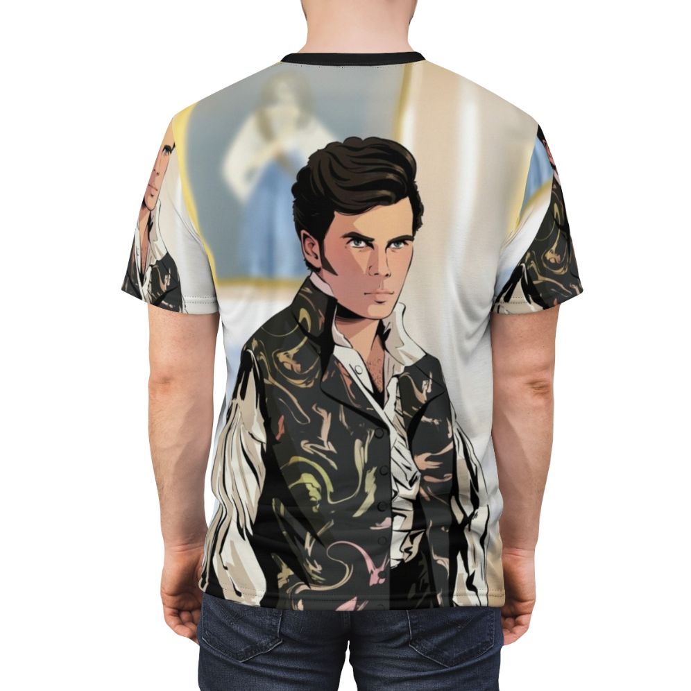 Illustration of Colin Bridgerton from the Netflix series Bridgerton, featured on a high-quality t-shirt design. - men back