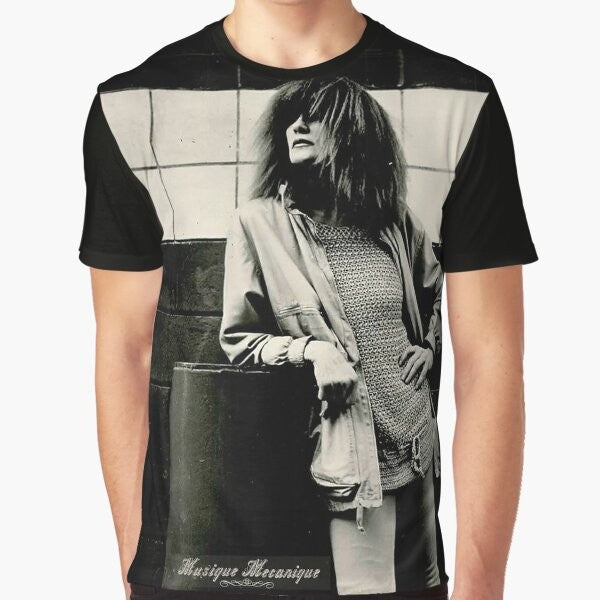 Musique Mécanique graphic t-shirt featuring the name of the acclaimed jazz composer Carla Bley