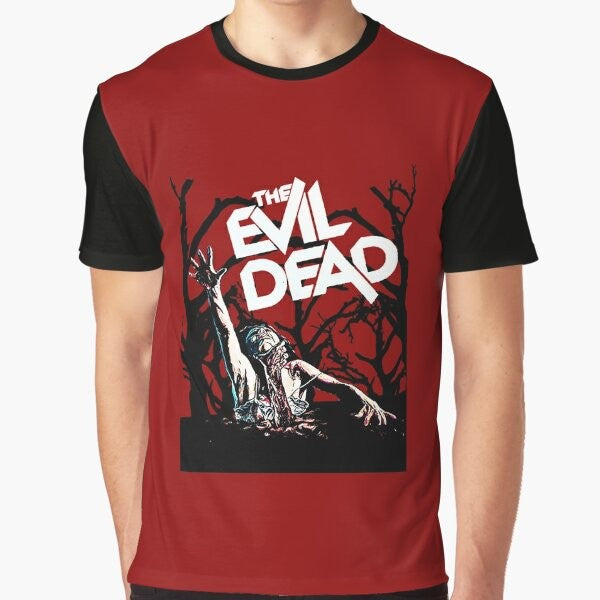 Evil Dead graphic t-shirt featuring Ash Williams and his iconic boomstick