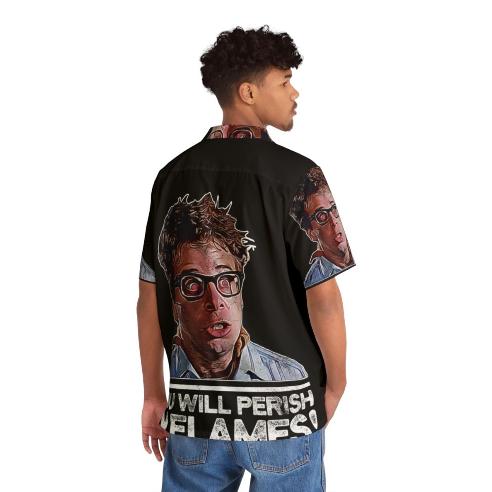 Possessed Hawaiian Shirt with "You Will Perish in Flames" Text - People Back