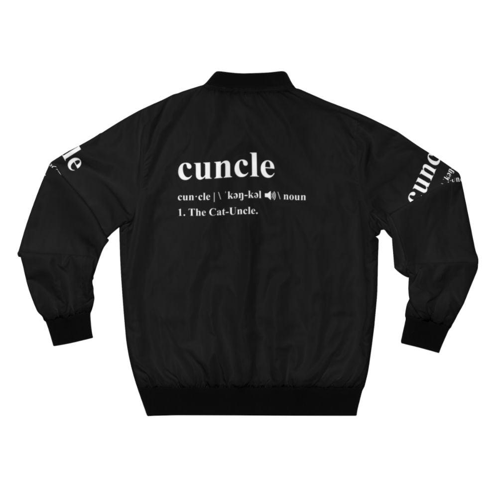 Cat Uncle Cuncle Bomber Jacket with Funny Cat and Uncle Design - Back