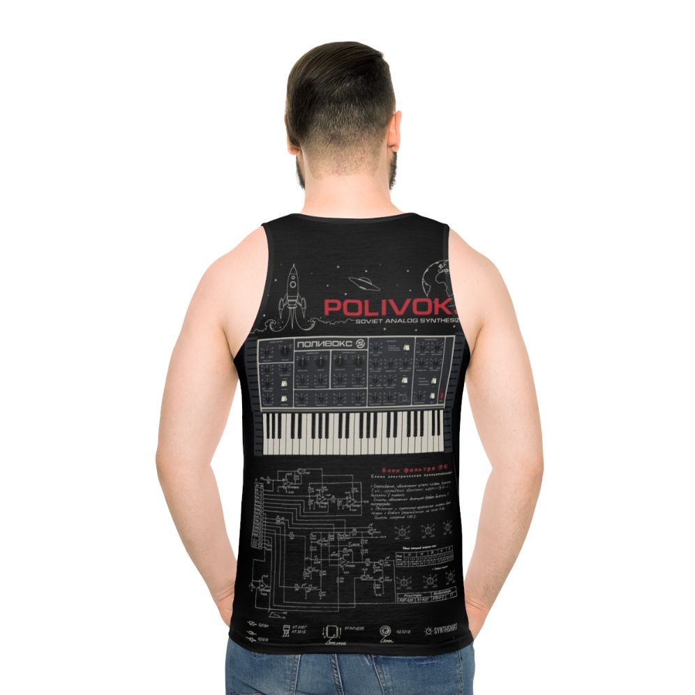 Polivoks Synth Tank Top with Electronic Music Inspired Design - men back