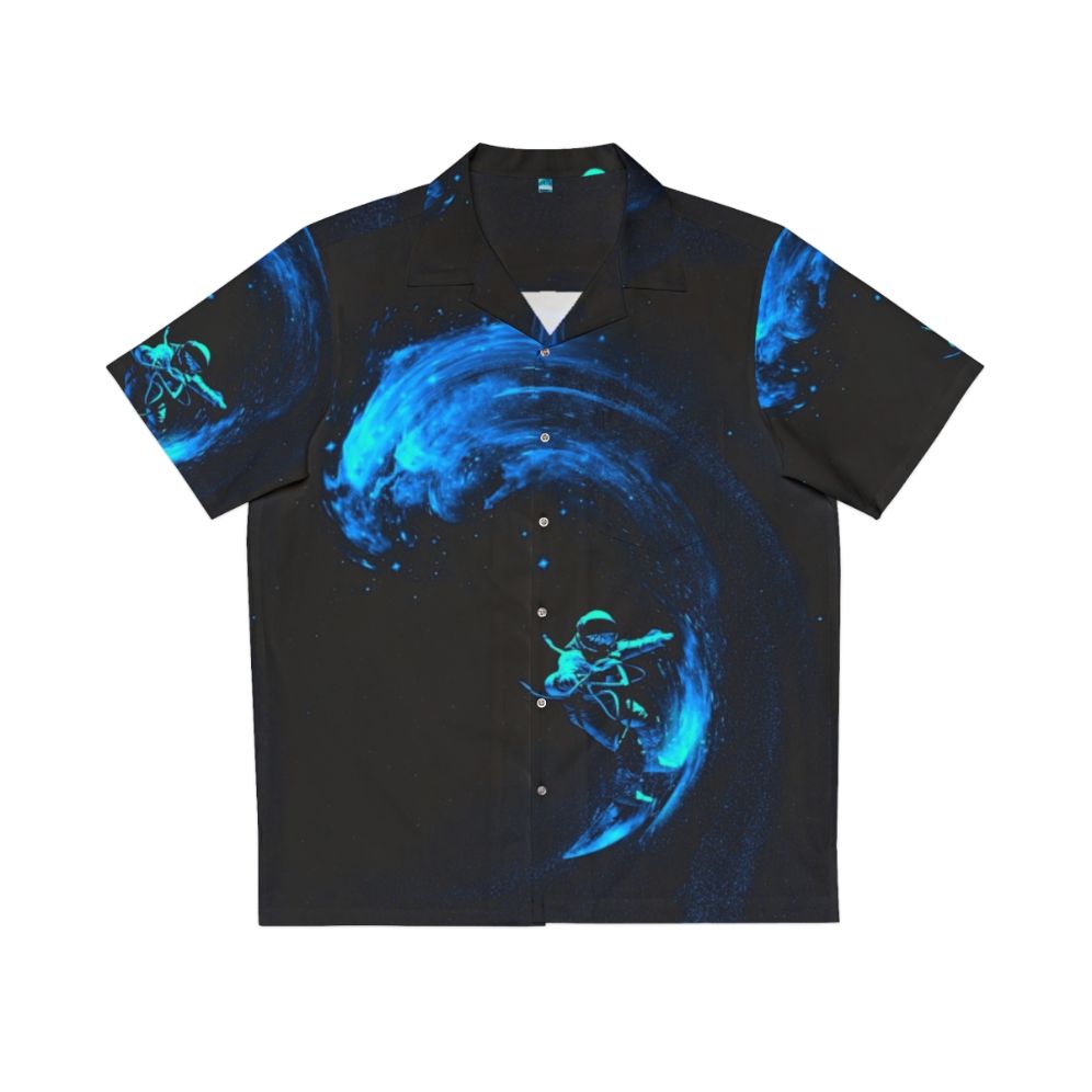 Cosmic Surf Hawaiian Shirt featuring galaxy, stars, and astronaut design