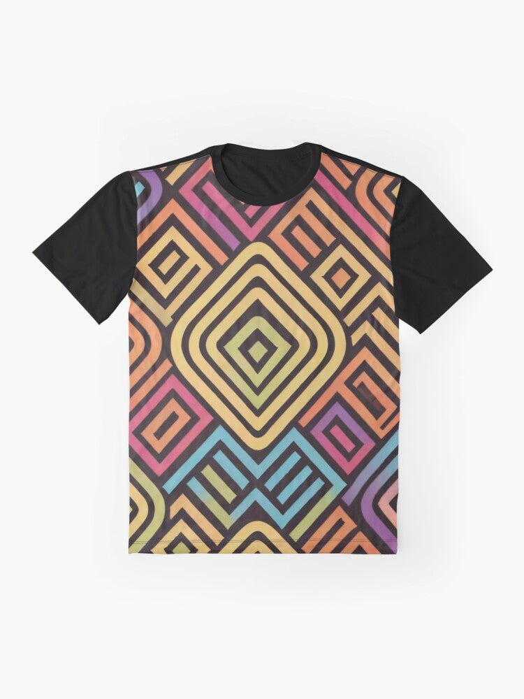 Colorful graphic t-shirt with a gender diversity pattern, representing inclusivity for the lgbtq and nonbinary community. - Flat lay