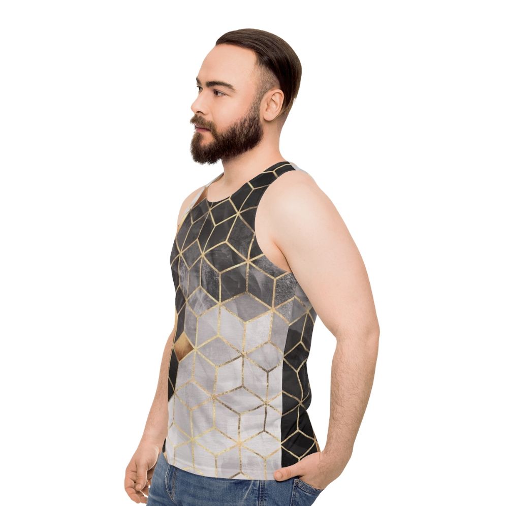 Geometric cubed pattern unisex tank top - men side