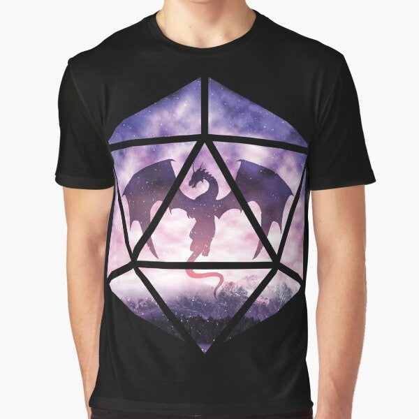 Dungeons & Dragons D20 Dragon Graphic T-Shirt with fantasy tabletop role-playing design