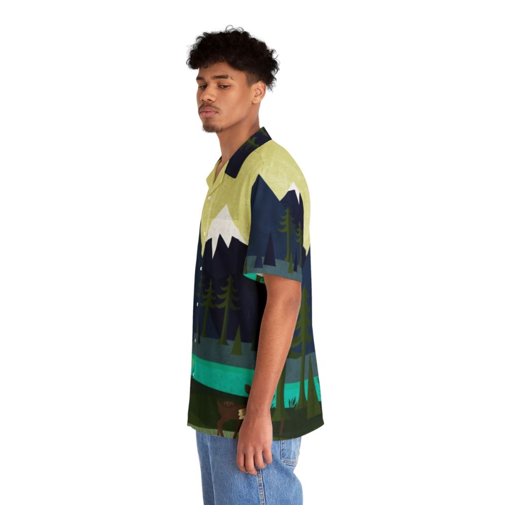 Colorful Hawaiian shirt with nature landscape and deer - People Left