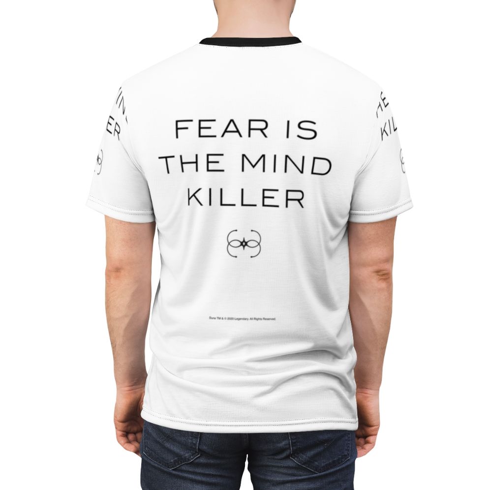 Dune-inspired "Fear Is The Mind Killer" science fiction t-shirt design - men back