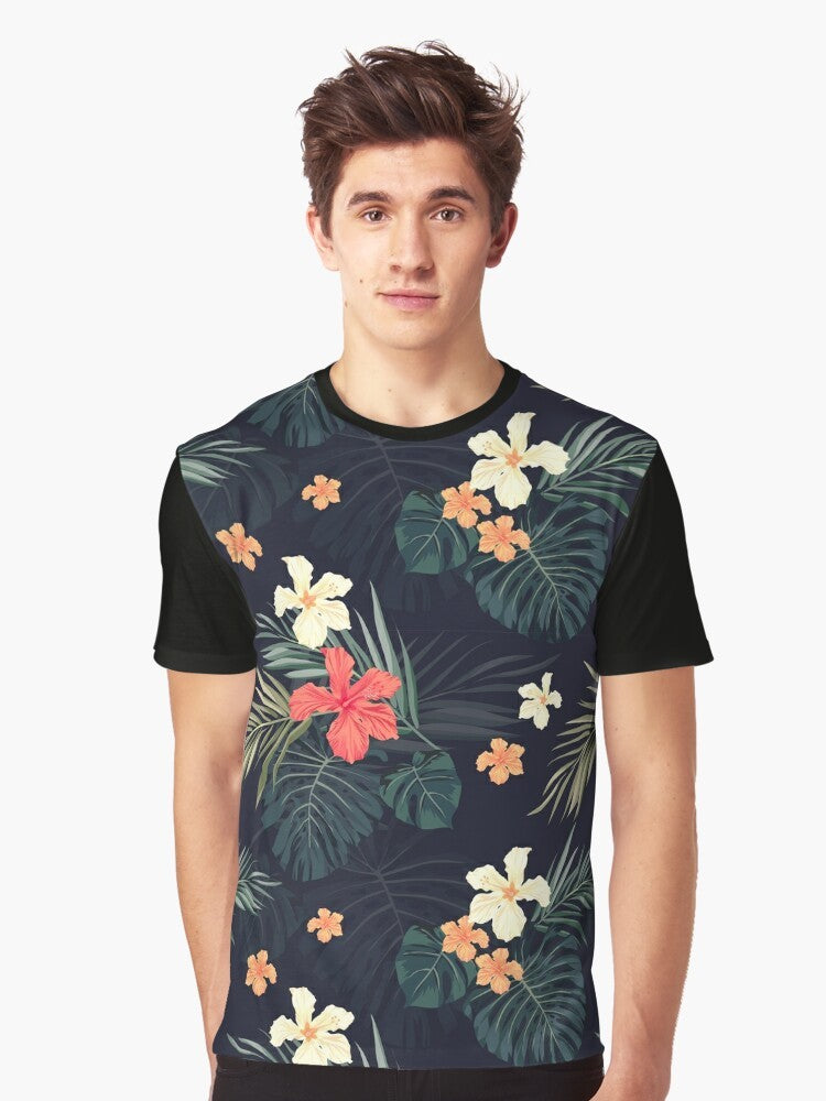 Tropical flowers graphic t-shirt with botanical floral pattern - Men