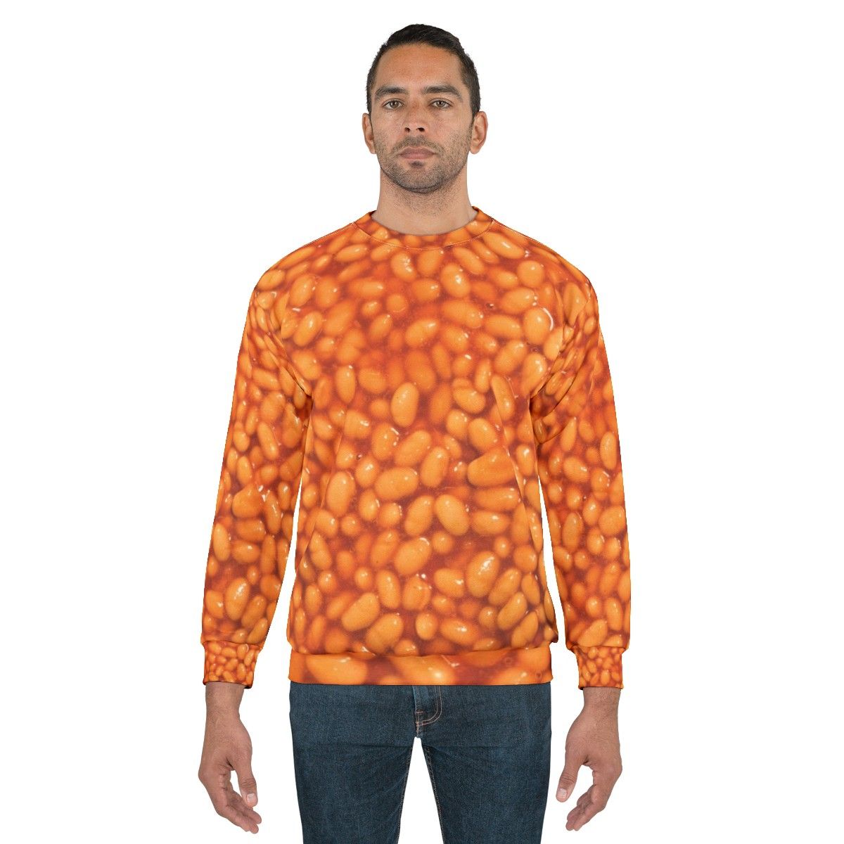 Baked beans sweatshirt with a humorous and ironic design - men