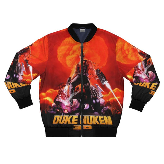 Duke Nukem 3D retro game print on a high contrast bomber jacket