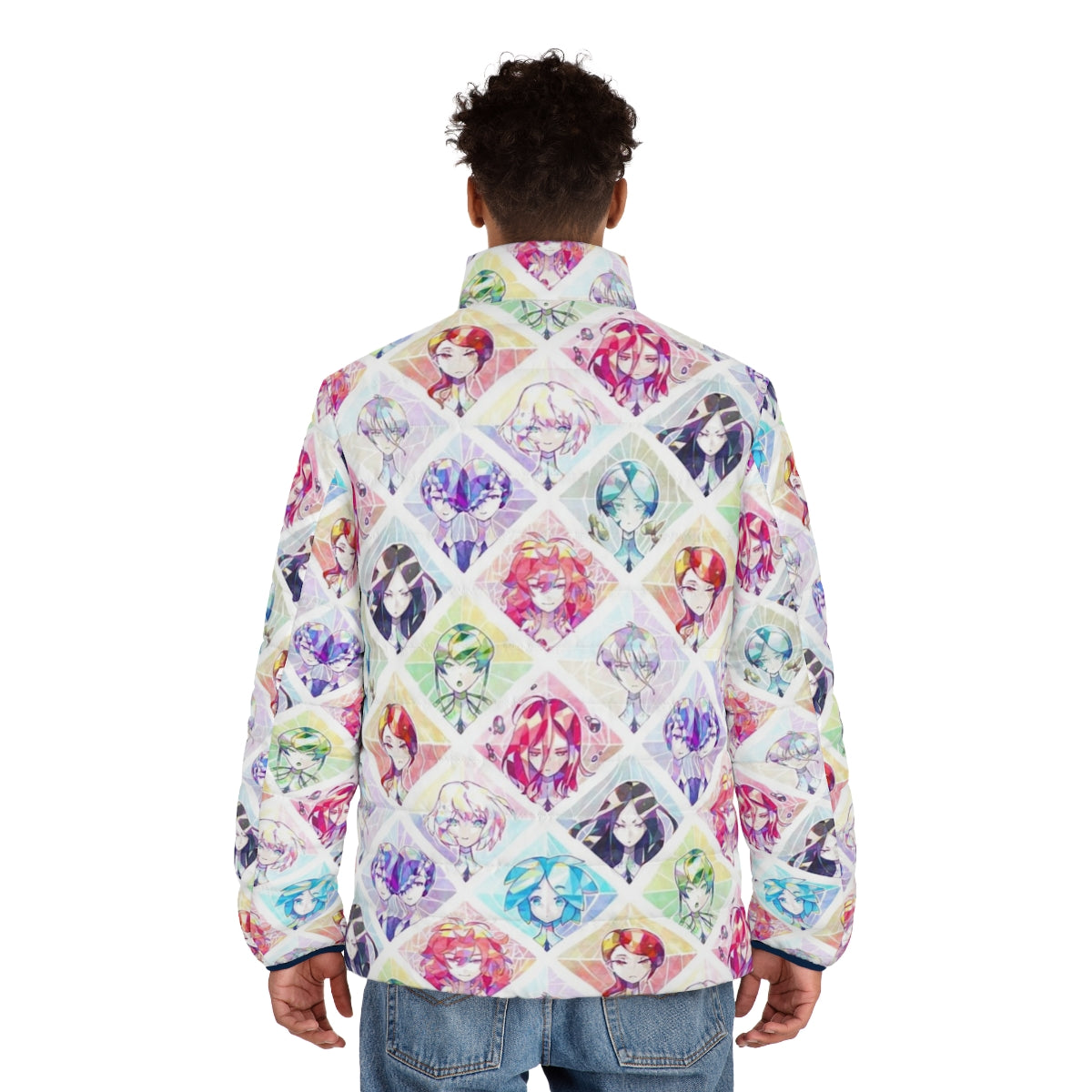 Houseki No Kuni inspired puffer jacket featuring luminous gem designs - men back