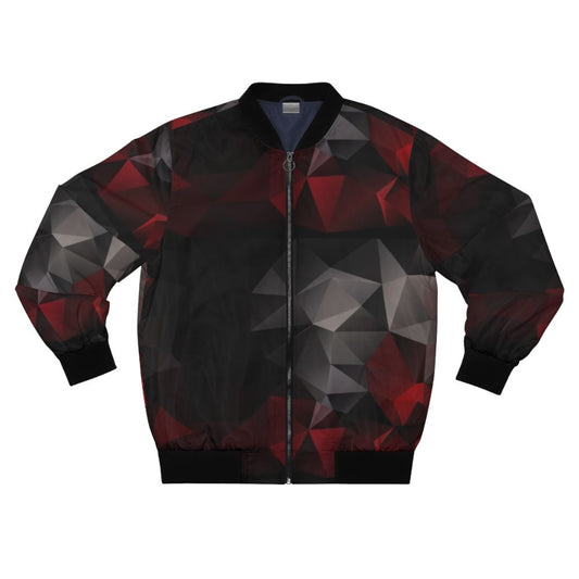 Abstract bomber jacket with a geometric triangles pattern in red and black colors