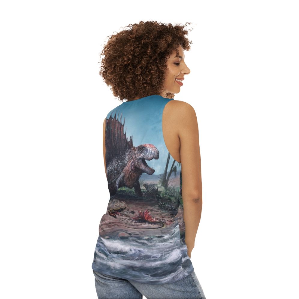 Dimetrodon unisex tank top with paleoart design - women back