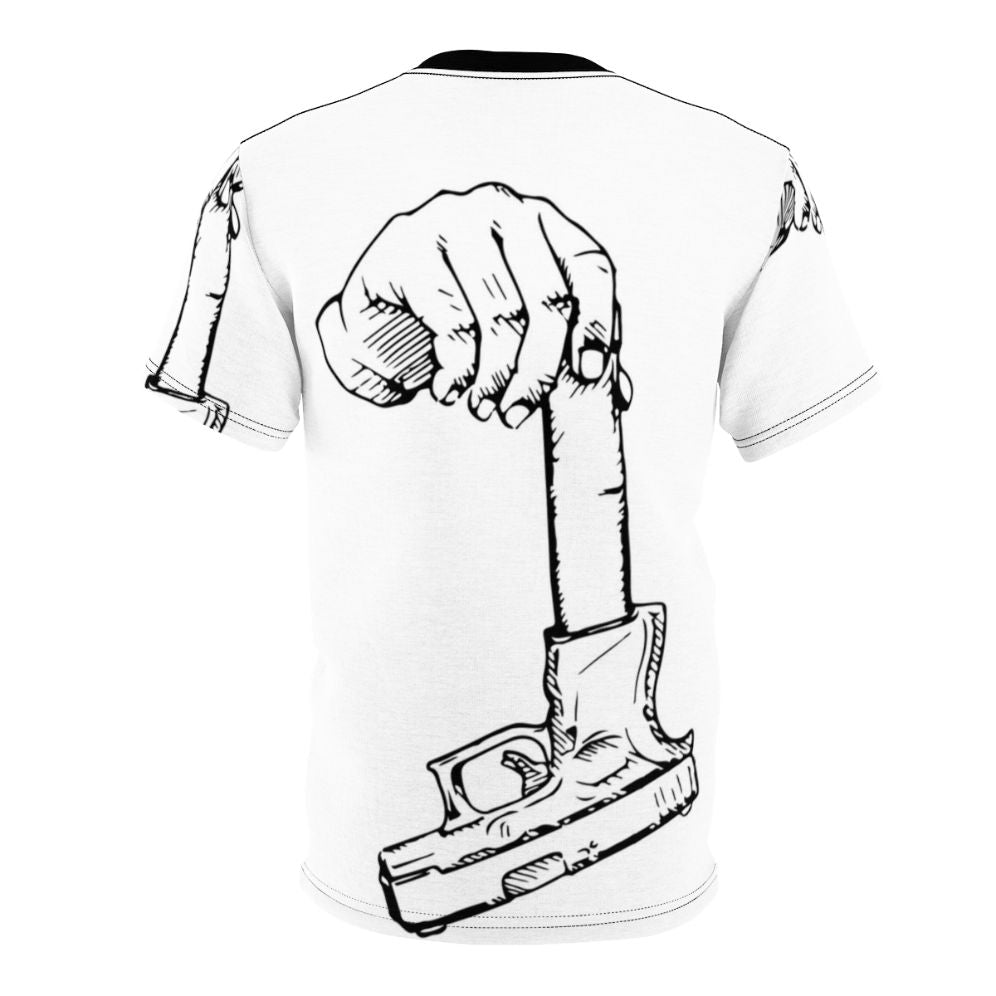 Stylish t-shirt with a trap and drill inspired design featuring an extended clip or magazine - Back