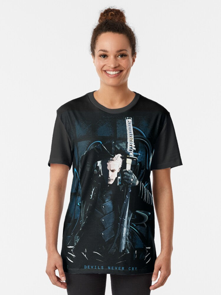 Devil Trigger graphic t-shirt for Devil May Cry fans featuring Dante and Vergil - Women