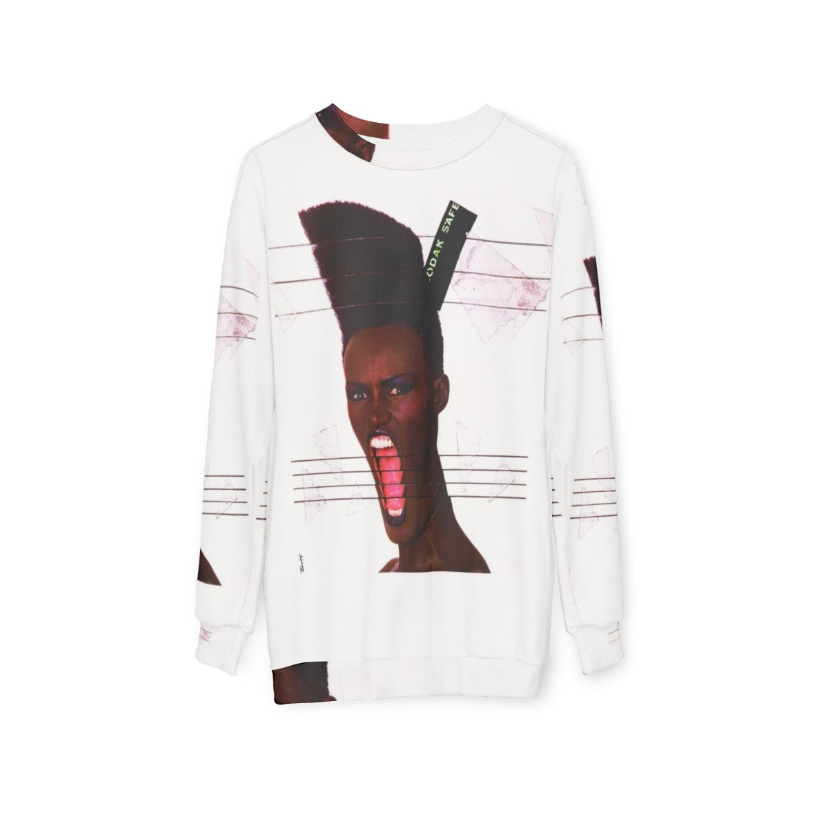 Grace Jones "Slave to the Rhythm" 80s music sweatshirt - hanging