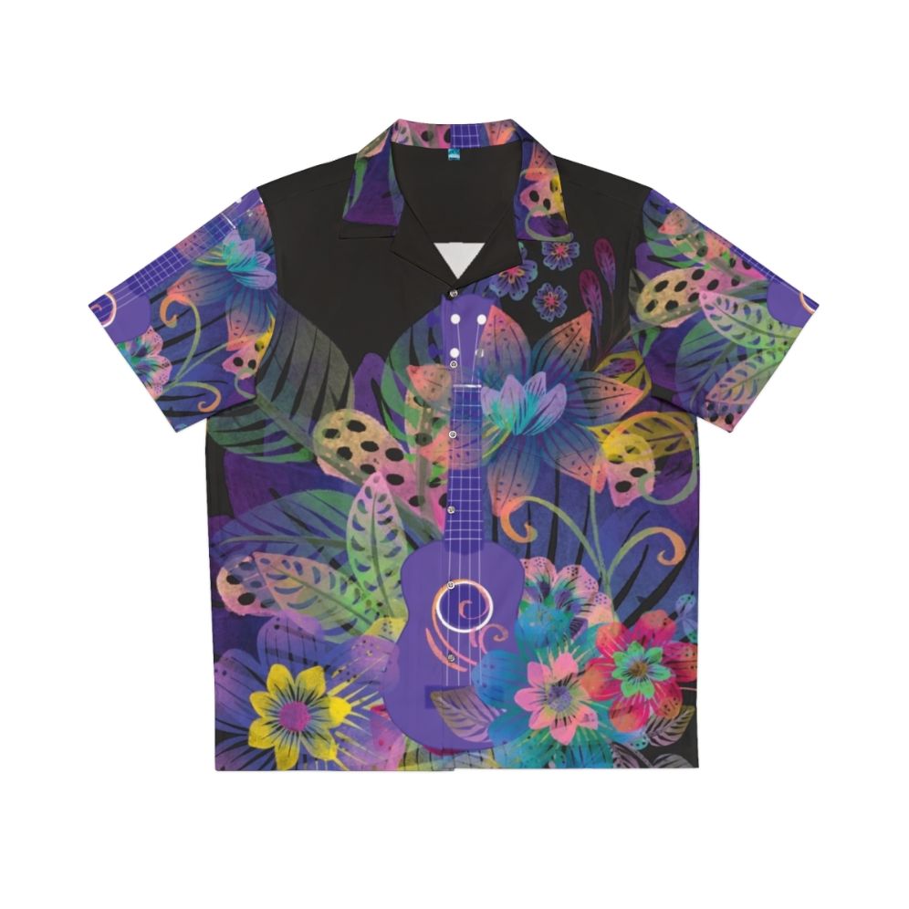 Ukulele-inspired Hawaiian shirt with colorful floral design