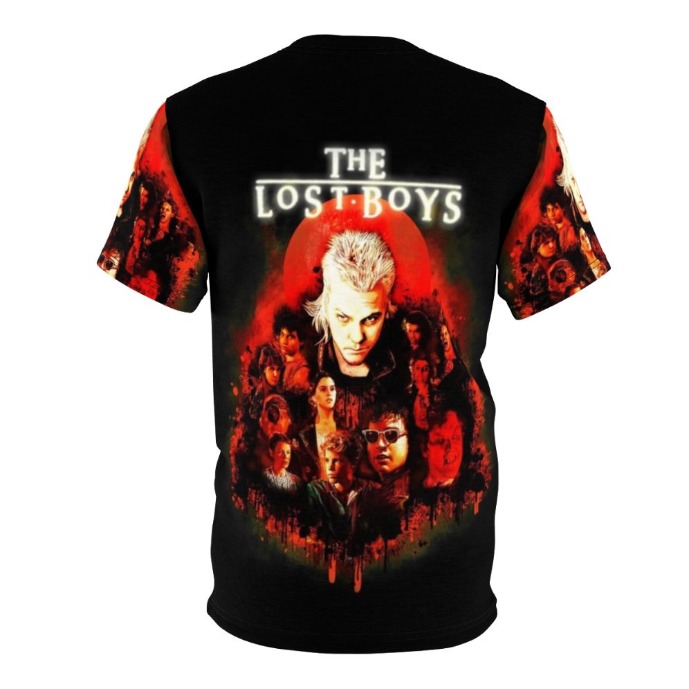 Retro Lost Boys horror movie-inspired t-shirt featuring vampire, frog brothers, and Santa Carla design - Back