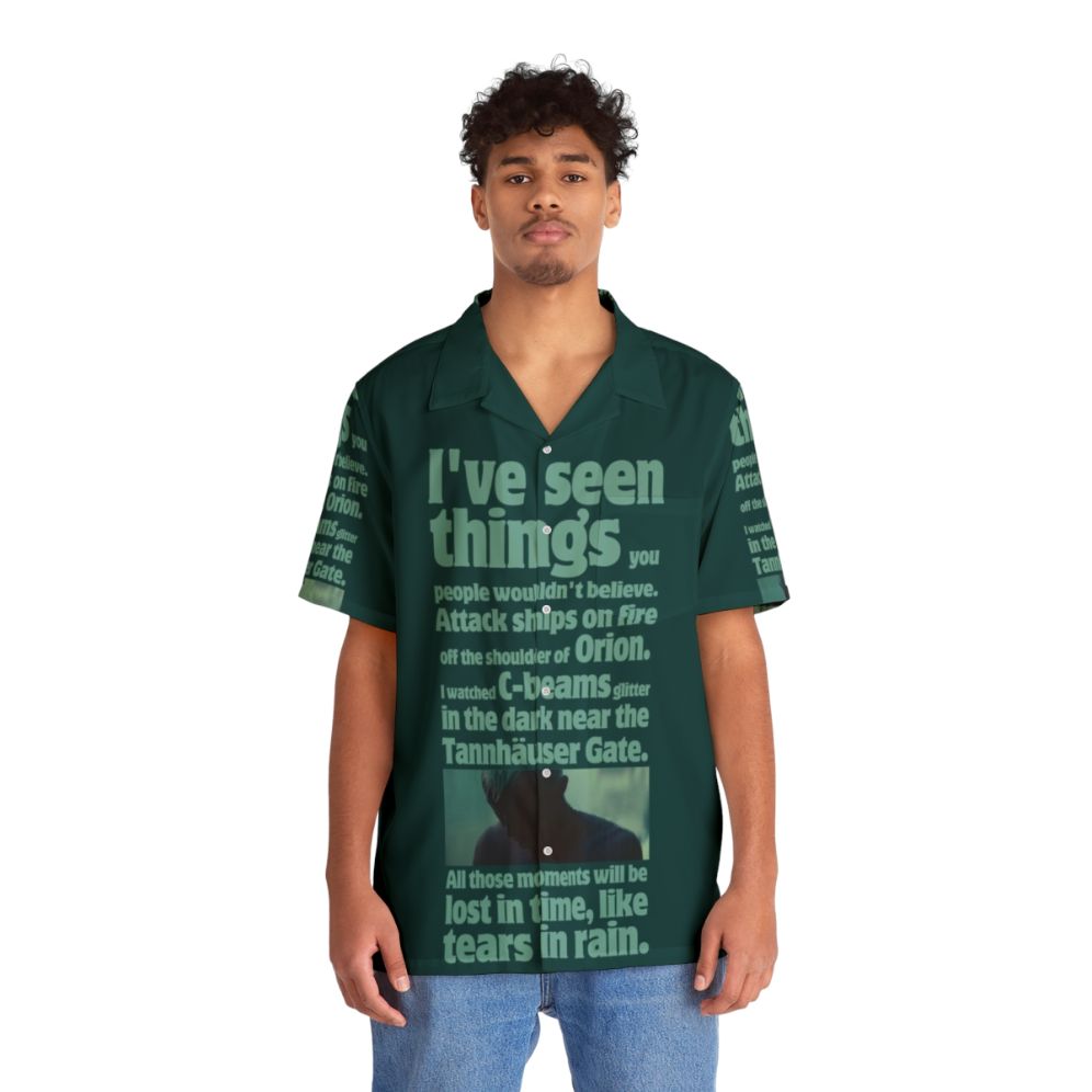 Blade Runner Quote Hawaiian Shirt with "Like Tears in Rain" Quote - People Front