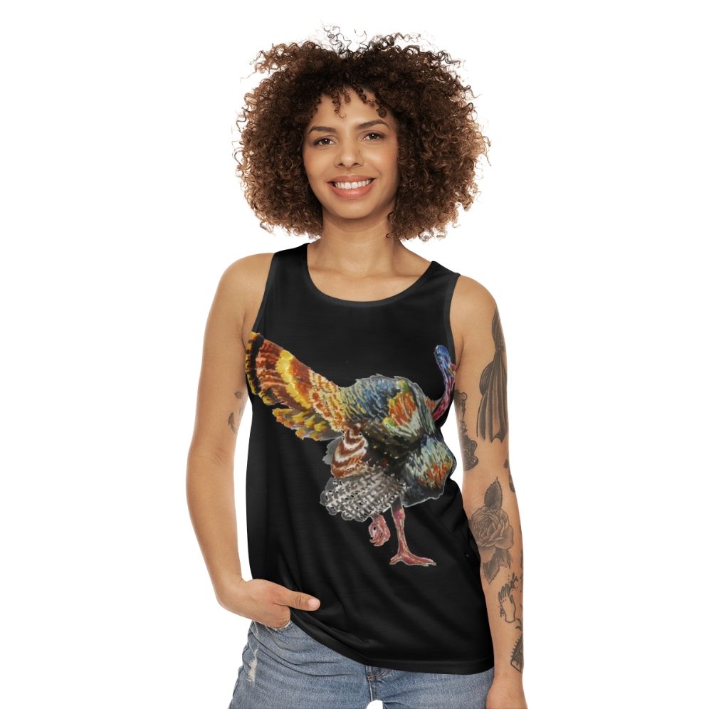 Watercolor turkey feather unisex tank top - women