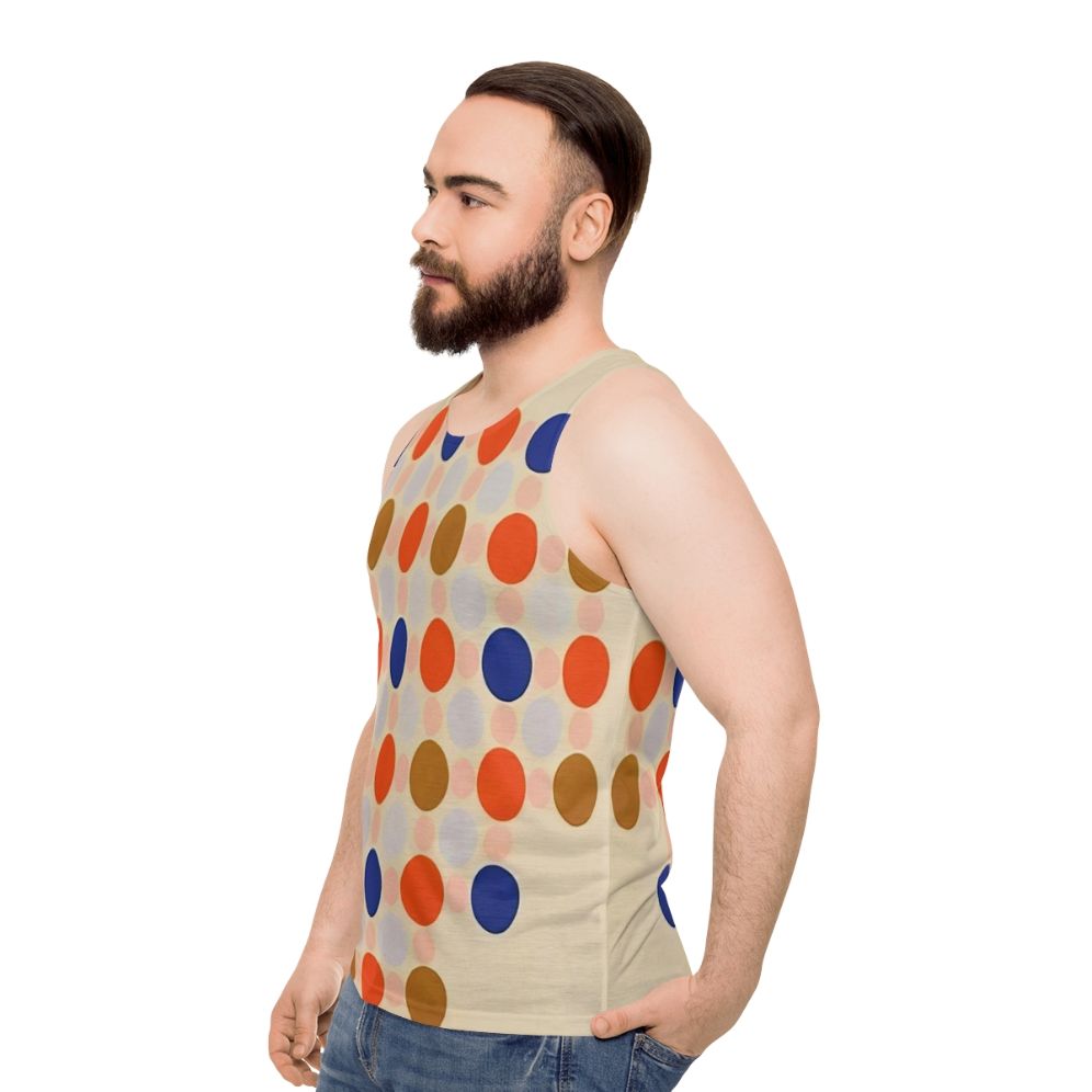 Unisex tank top with Thomas Downing inspired abstract color field painting - men side