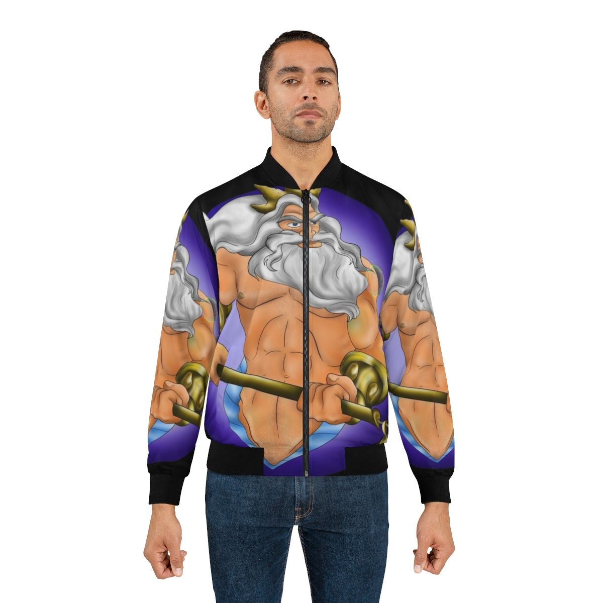 Merman King Triton Bomber Jacket with detailed oceanic and mythical design - Lifestyle