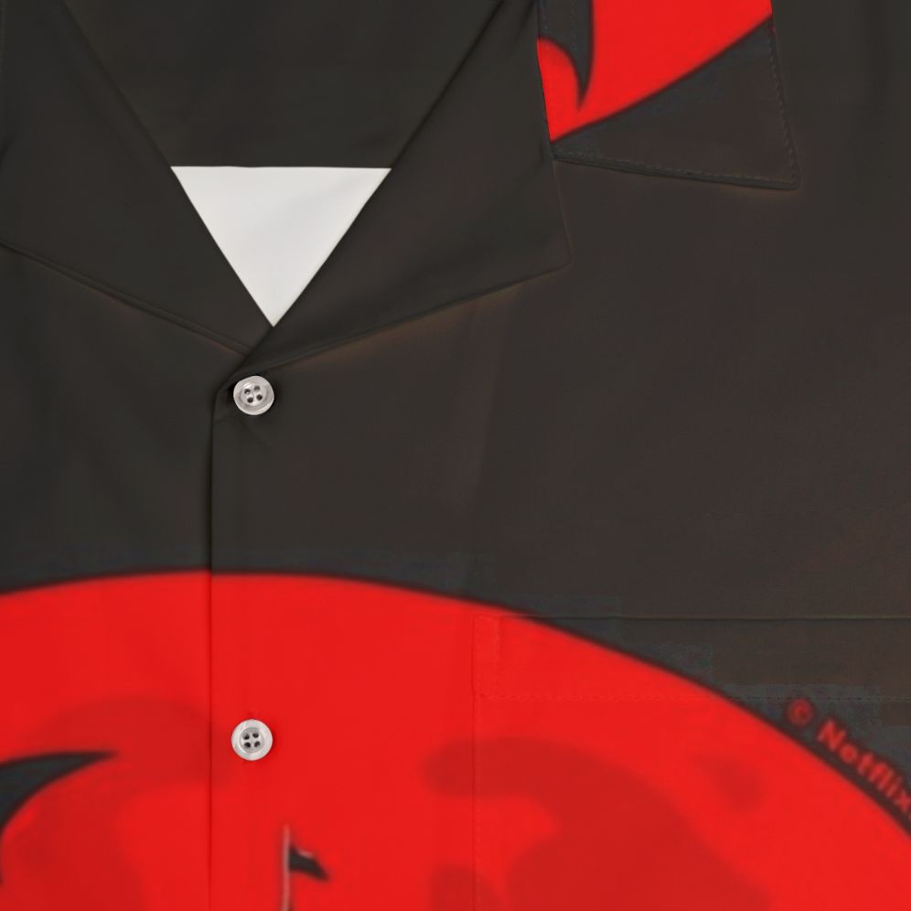 Castlevania inspired minimalist Hawaiian shirt with red castle design - Detail