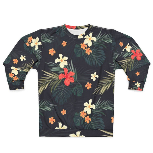 Dark tropical floral print sweatshirt